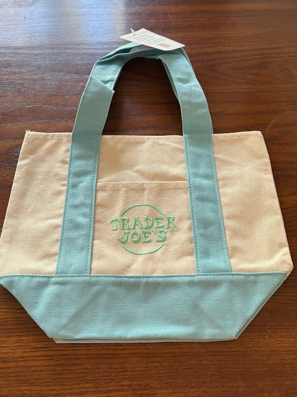 TRADER JOE'S PASTEL MINI CANVAS TOTE BAG-BLUE-NWT!